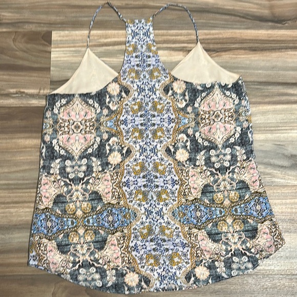 Lavender Brown Silk Camisole Racerback Tank Damask Print Lined Blouse Sz L - Picture 9 of 10